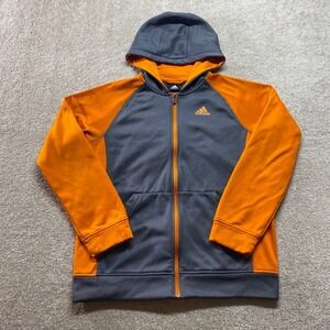 Adidas Sweater Youth‎ Boys XL Orange Gray Athletic Hoodie Full Zip Up